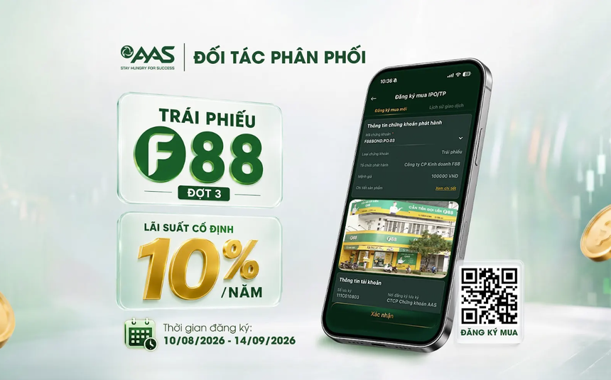 Thêm kênh sinh lời 10%/năm: Trái phiếu F88 đợt 3 “lên kệ” ứng dụng chứng khoán AAS PRO 