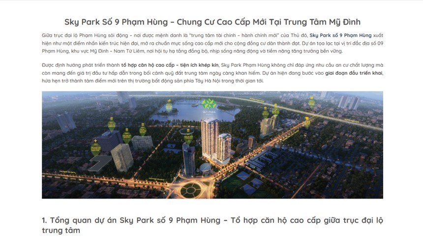 Thông tin giới thiệu dự án căn hộ tại số 9 Phạm Hùng trên mạng internet.