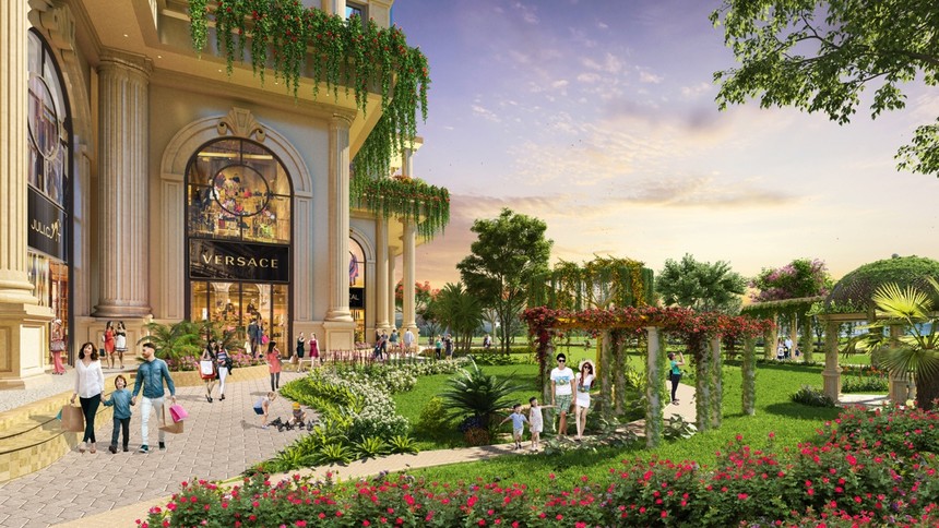 Khuôn viên cây xanh, đường nội bộ trong công trình được bố trí hợp lý tại Rome by Diamond Lotus.