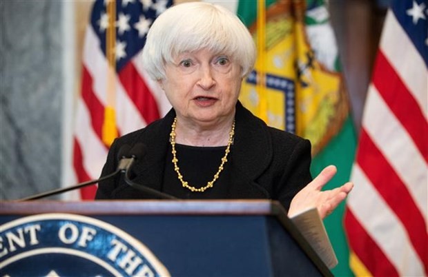 Bộ trưởng Tài chính Mỹ Janet Yellen phát biểu tại Washington, D.C. (Mỹ). (Ảnh: AFP/TTXVN).