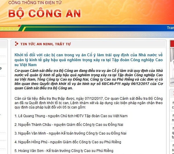 Khởi tố nguyên Chủ tịch HĐTV Tập đoàn Cao su Việt Nam