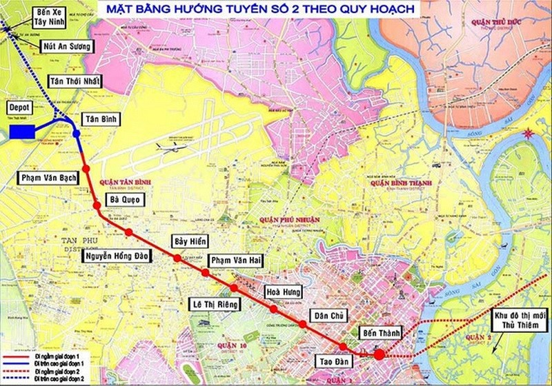 Sơ đồ hướng tuyến metro số 2 (Bến Thành - Tham Lương)