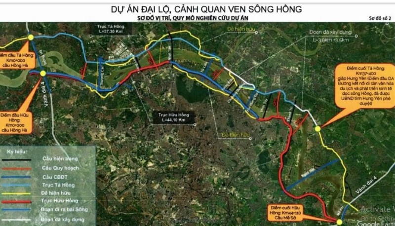 Theo đề xuất, dự án gồm tuyến đại lộ cảnh quan ven sông dài tổng cộng khoảng 80 km chạy dọc theo hai bên bờ sông từ cầu Hồng Hà đến cầu Mễ Sở. 