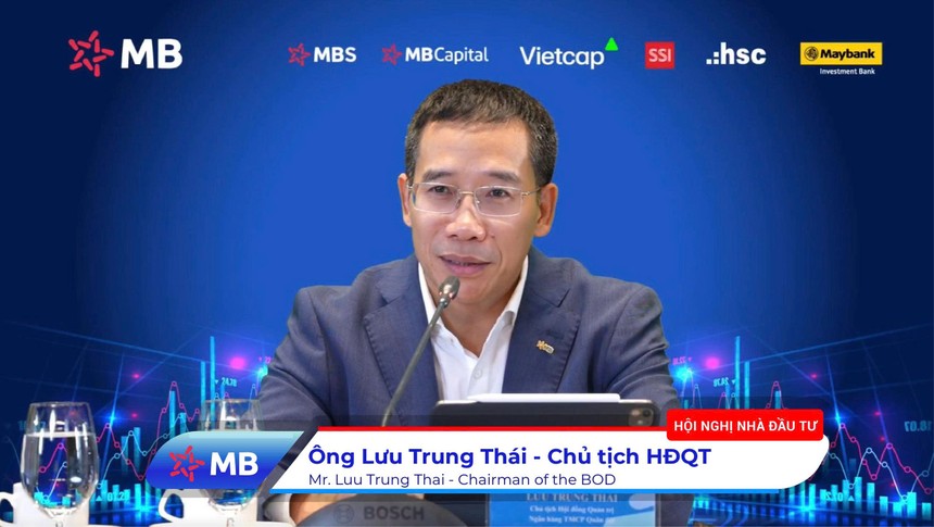 Ông Lưu Trung Thái, Chủ tịch HĐQT Ngân hàng TMCP Quân Đội (MB) chủ trì hội nghị Nhà đầu tư.