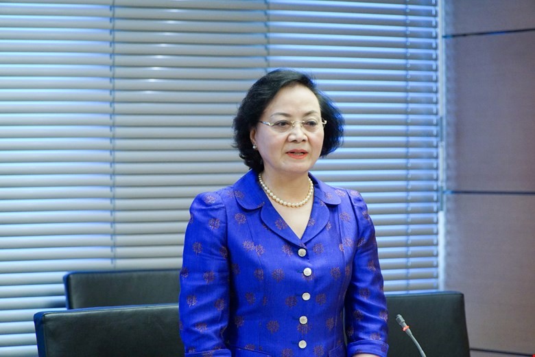 Bộ trưởng Bộ Nội vụ Phạm Thị Thanh Trà phát biểu tại họp tổ sáng 21/10 (Ảnh: P. Đông)