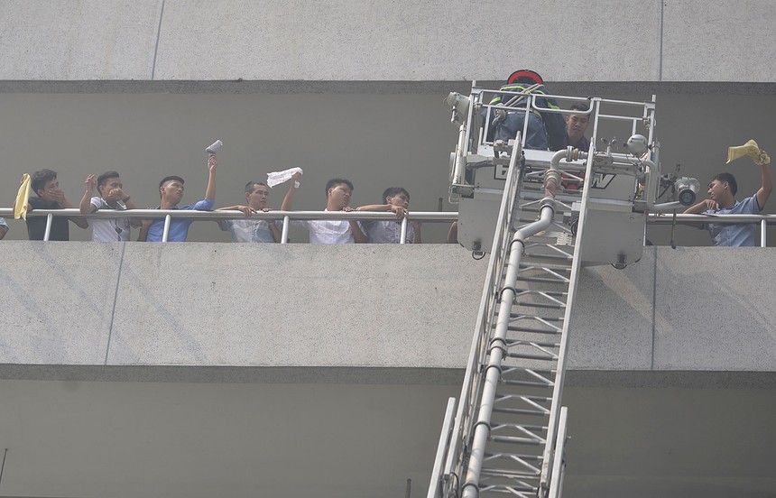 Một cuộc diễn tập về phòng cháy, chữa cháy. Ảnh: Dũng Minh 