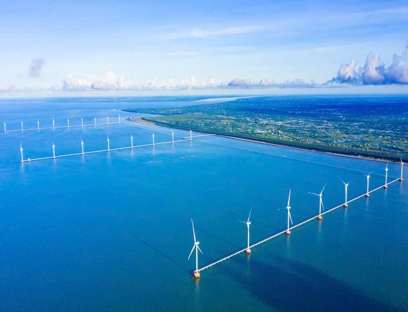 Dự án Điện gió Đông Hải 1 - Trà Vinh tại xã Đông Hải, huyện Duyên Hải, tỉnh Trà Vinh do Trungnam Trà Vinh 1 WP làm chủ đầu tư. Ảnh: TrungNam Group