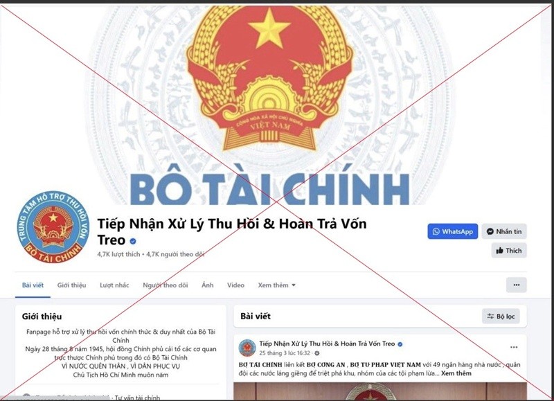 Trang facebook giả mạo Bộ Tài chính.