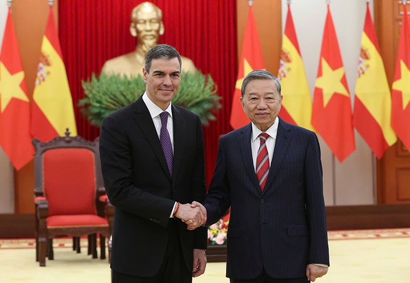 Tổng Bí thư Tô Lâm đã tiếp Thủ tướng Vương quốc Tây Ban Nha Pedro Sánchez. Ảnh: Đức Thanh 