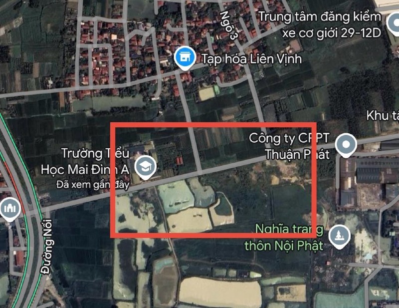 Khu vực khoanh đỏ dự kiến triển khai dự án Cụm công nghiệp Mai Đình, huyện Sóc Sơn. 