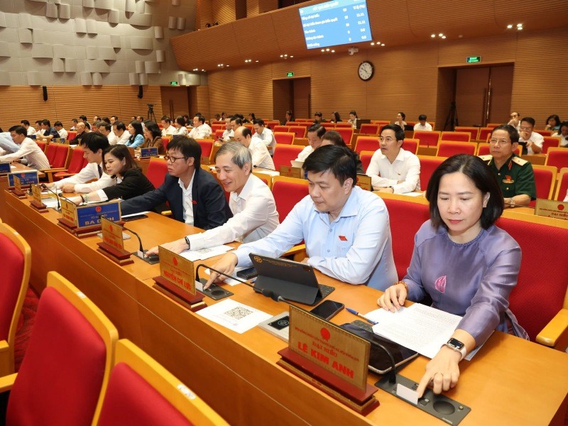 Các đại biểu tham gia biểu quyết thông qua nội dung nghị quyết tại kỳ họp. Ảnh: Thanh Hải