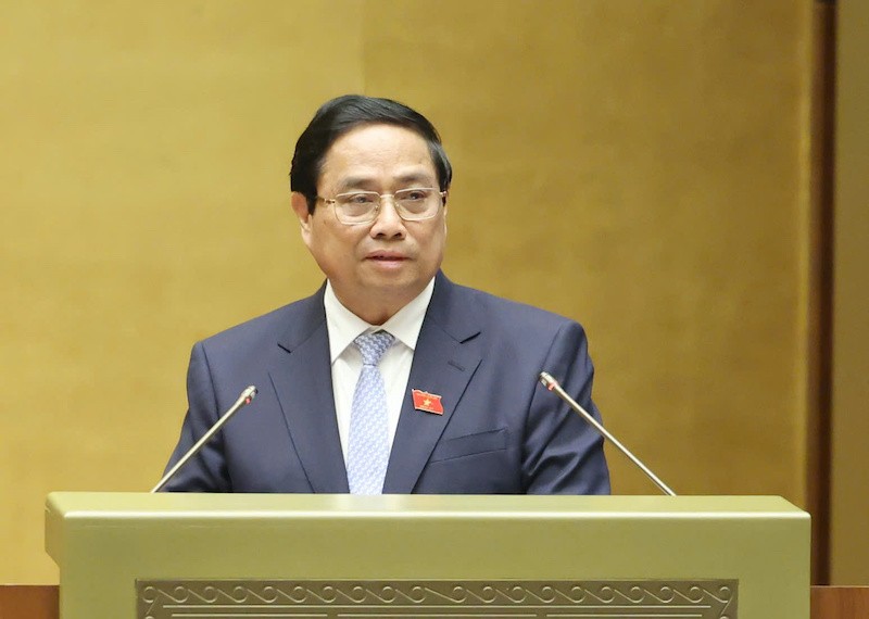 Thủ tướng Phạm Minh Chính trình bày báo cáo - Ảnh: Duy Linh 