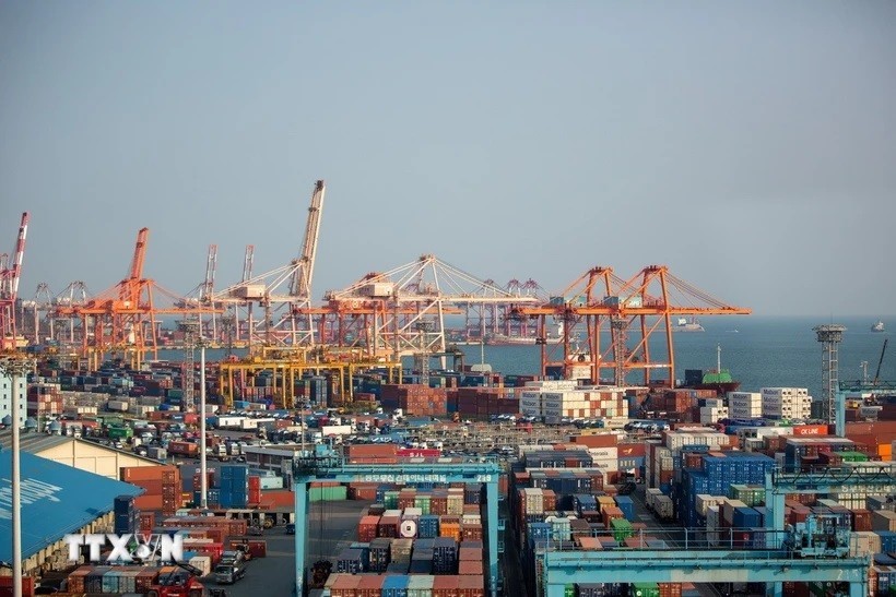 Quang cảnh cảng hàng hóa ở Busan, Hàn Quốc. (Ảnh: THX/TTXVN)