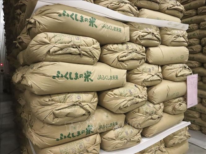 Gạo tại kho dự trữ ở Fukushima, Nhật Bản. Ảnh: Kyodo/TTXVN