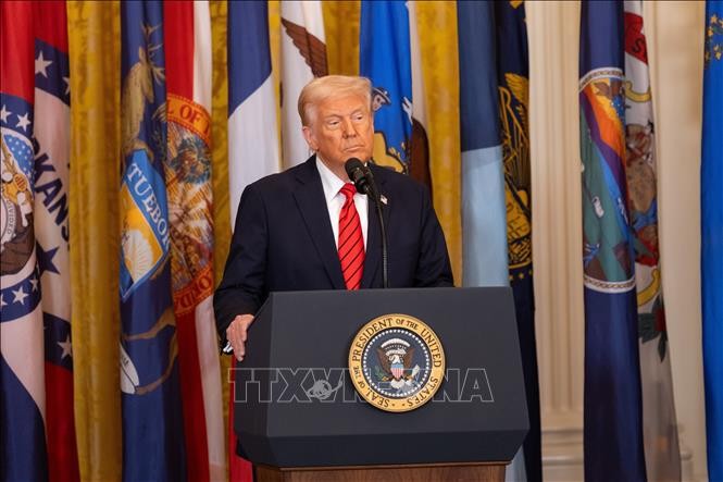 Tổng thống Mỹ Donald Trump phát biểu tại Nhà Trắng, Washington, D.C. Ảnh tư liệu: THX/TTXVN