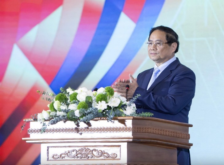 Thủ tướng Phạm Minh Chính Phát biểu đáp từ sau phát biểu chỉ đạo của Tổng Bí thư Tô Lâm. Ảnh: VGP/Nhật Bắc.