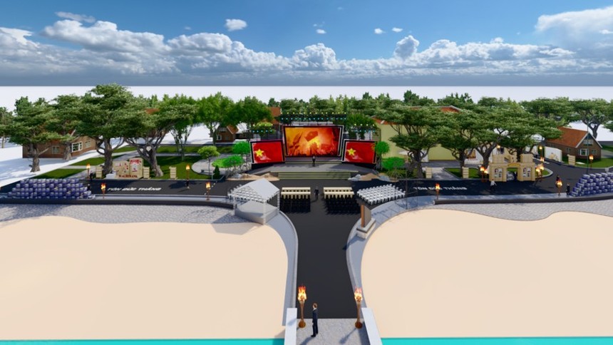 Phối cảnh chương trình nghệ thuật với chủ đề "Những câu thơ viết nên hình đất nước".