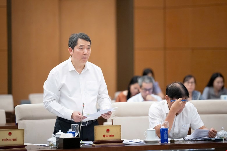 Thứ trưởng Bộ Tài chính Cao Anh Tuấn báo cáo tại phiên họp. 