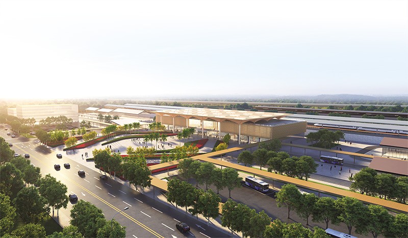 Phối cảnh ga Hải Dương thuộc Dự án Tuyến đường sắt Lào Cai - Hà Nội - Hải Phòng. 