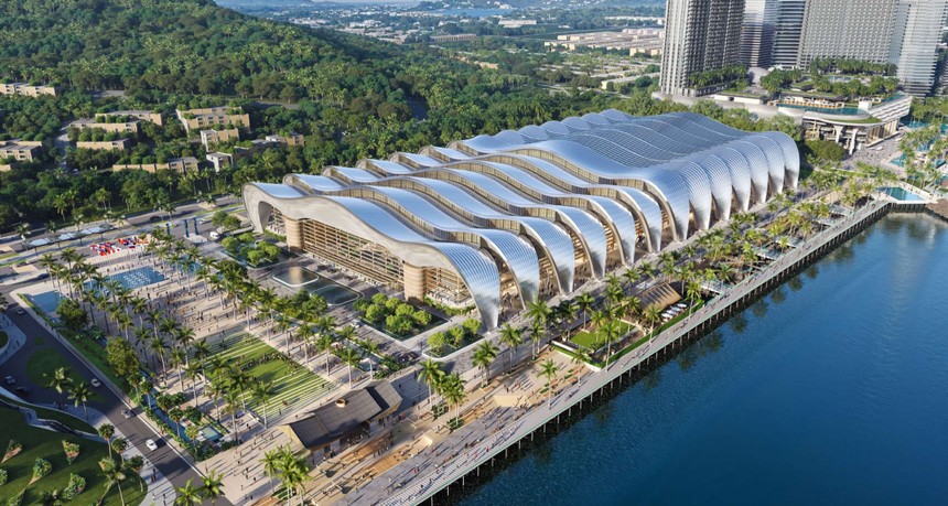 Trung tâm Hội nghị và Triển lãm với phần mái cong lấy cảm hứng từ sóng nước.