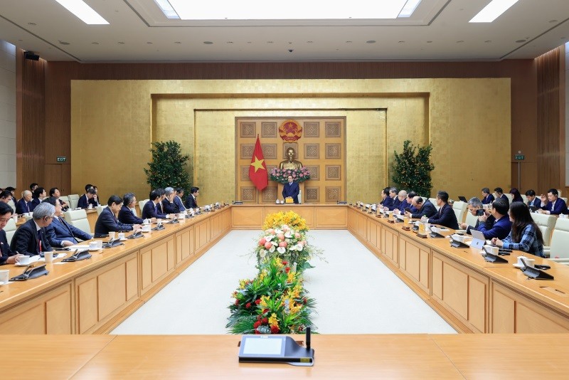 Thủ tướng Phạm Minh Chính tiếp, làm việc với đoàn các doanh nghiệp Nhật Bản đang có chuyến khảo sát tại Việt Nam do Phòng Thương mại và Công nghiệp Nhật Bản (JCCI) tổ chức - Ảnh: VGP.