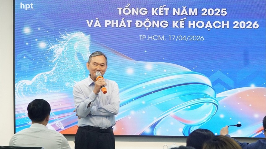 Ông Ngô Vi Đồng – Chủ tịch HĐQT Công ty HPT chia sẻ tại buổi lễ tổng kết 