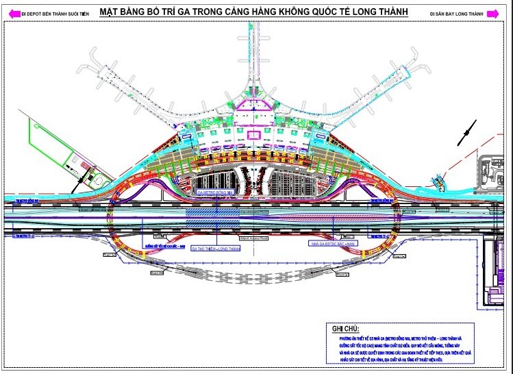 Dự kiến mặt bằng bố trí ga đường sắt tại sân bay Long Thành. 