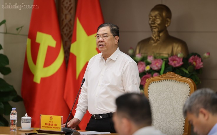 Phó Thủ tướng Thường trực Phạm Gia Túc nhấn mạnh yêu cầu khẩn trương tháo gỡ khó khăn, sớm đưa các dự án điện gió đã hoàn thành vào hoạt động sản xuất, kinh doanh, tránh lãng phí nguồn lực. Ảnh: VGP