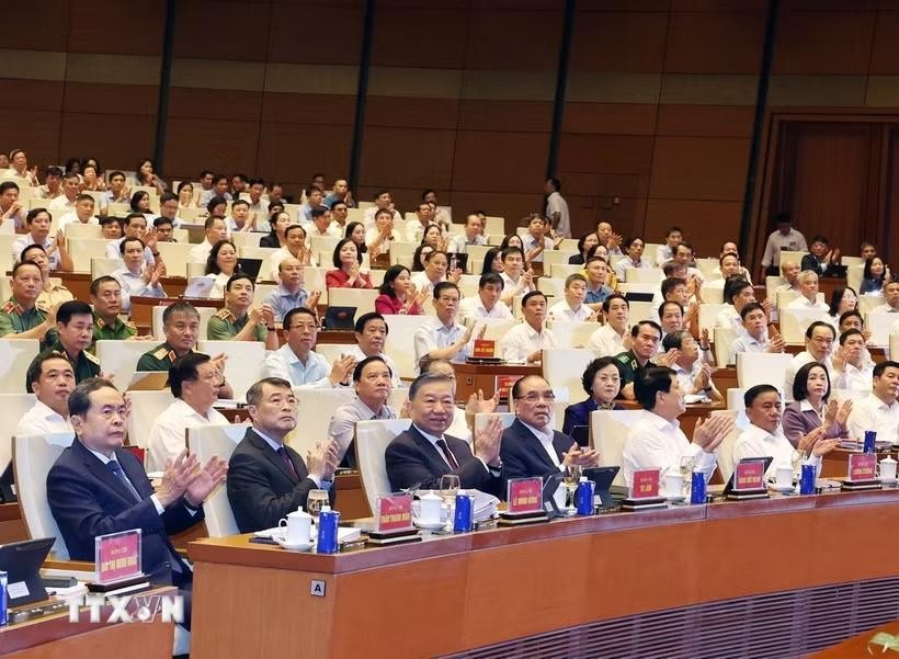 Tổng Bí thư, Chủ tịch nước Tô Lâm và các đại biểu tham dự hội nghị tại phòng họp Diên Hồng, Nhà Quốc hội, Hà Nội. (Ảnh: Thống Nhất/TTXVN)