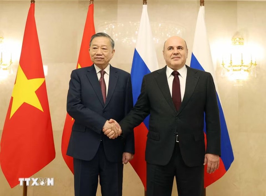 Tổng Bí thư, Chủ tịch nước Tô Lâm hội kiến Thủ tướng Nga Mikhail Mishustin - Ảnh: TTXVN