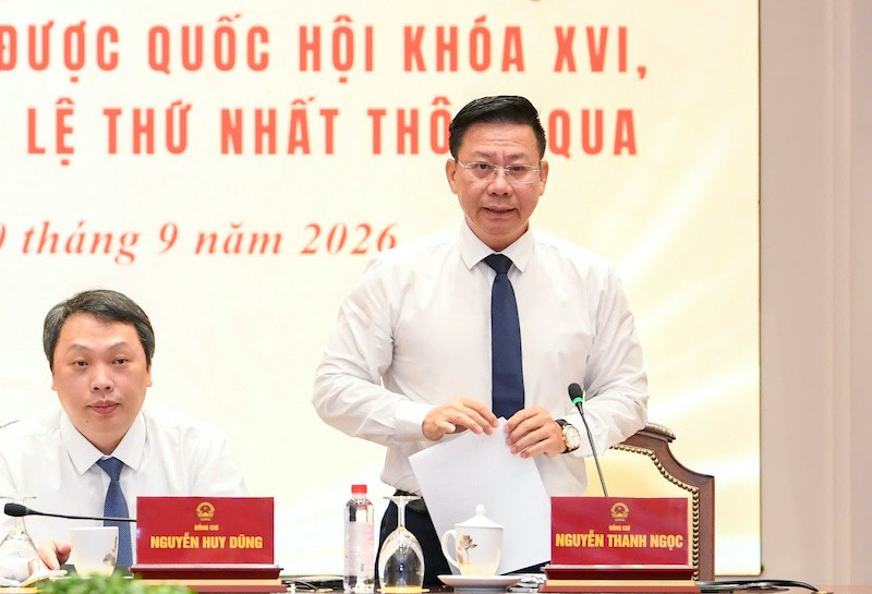 Thứ trưởng Bộ Tư pháp Nguyễn Thanh Ngọc tại cuộc họp báo. Ảnh: Như ý. 