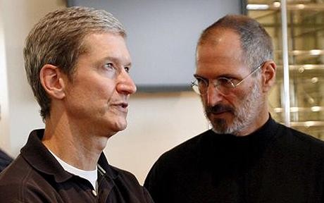 Giới đầu tư đang phải quyết định có đặt niềm tin vào Tim Cook (trái) hay không. Ảnh: telegraph.co.uk