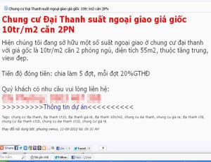 Suất ngoại giao dự án Đại Thanh được rao bán nhiều trên mạng. Ảnh chụp màn hình.